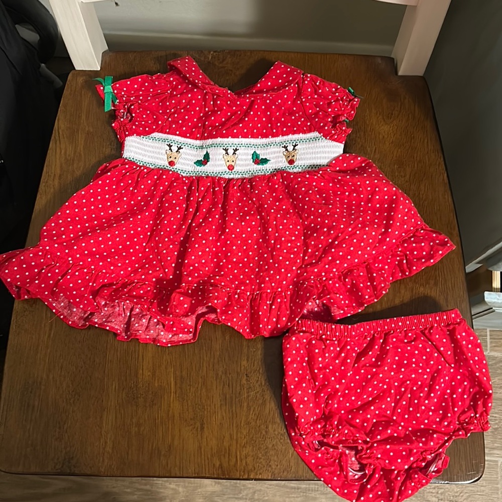 Smocked Christmas Dress with bloomers